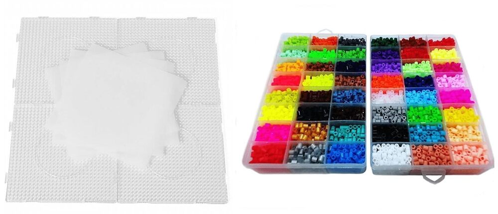 3718 Fuse Beads Boards 4 PCS with 4 Ironing Papers + Melting Beads 48